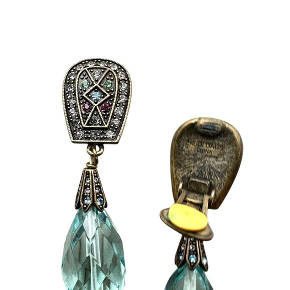 Heidi Daus Blue Crystal Bronze Clip Earrings Chandelier 2 Inch - Picture 3 of 3